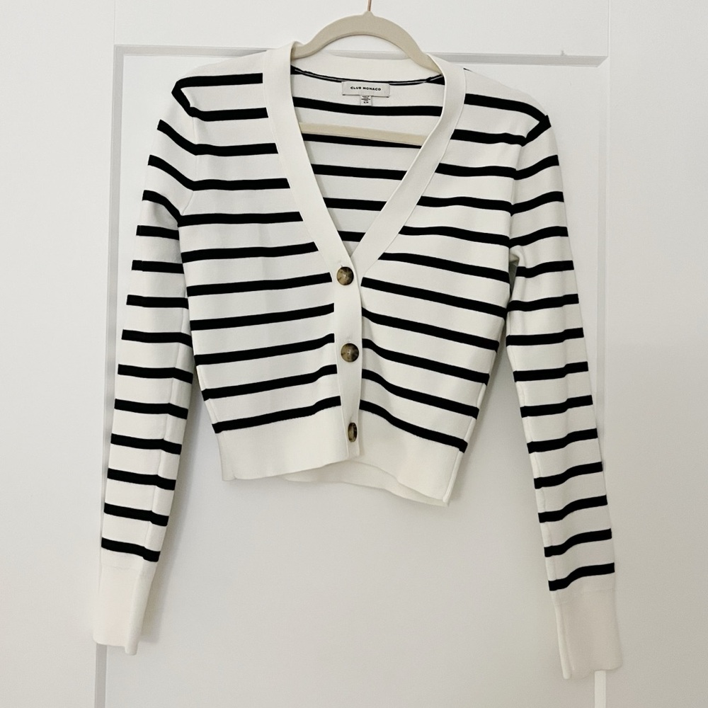 CLUB MONACO Striped Cardigan Sweater Size Small